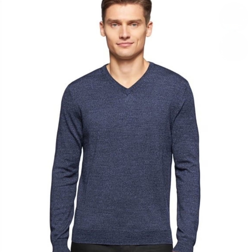 Calvin Klein Men's Dark Gray Extra Fine Merino Wool V-Neck Sweater
